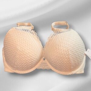 NWT Auden Lace Plunge Push-Up Bra Size 34DD Beige